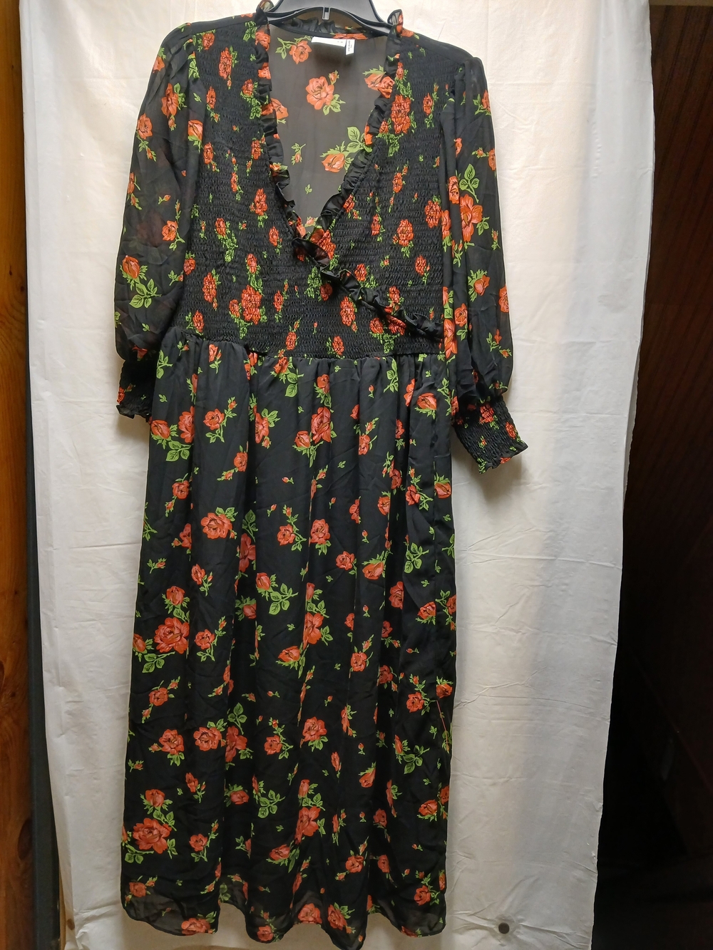 Cisos Design Black Floral Maxi Dress with Orange Rose Print